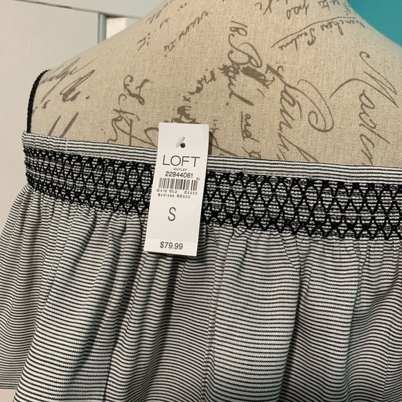 Loft OUTLET Micro Striped Off the Shoulder Dress - Picture 7 of 8